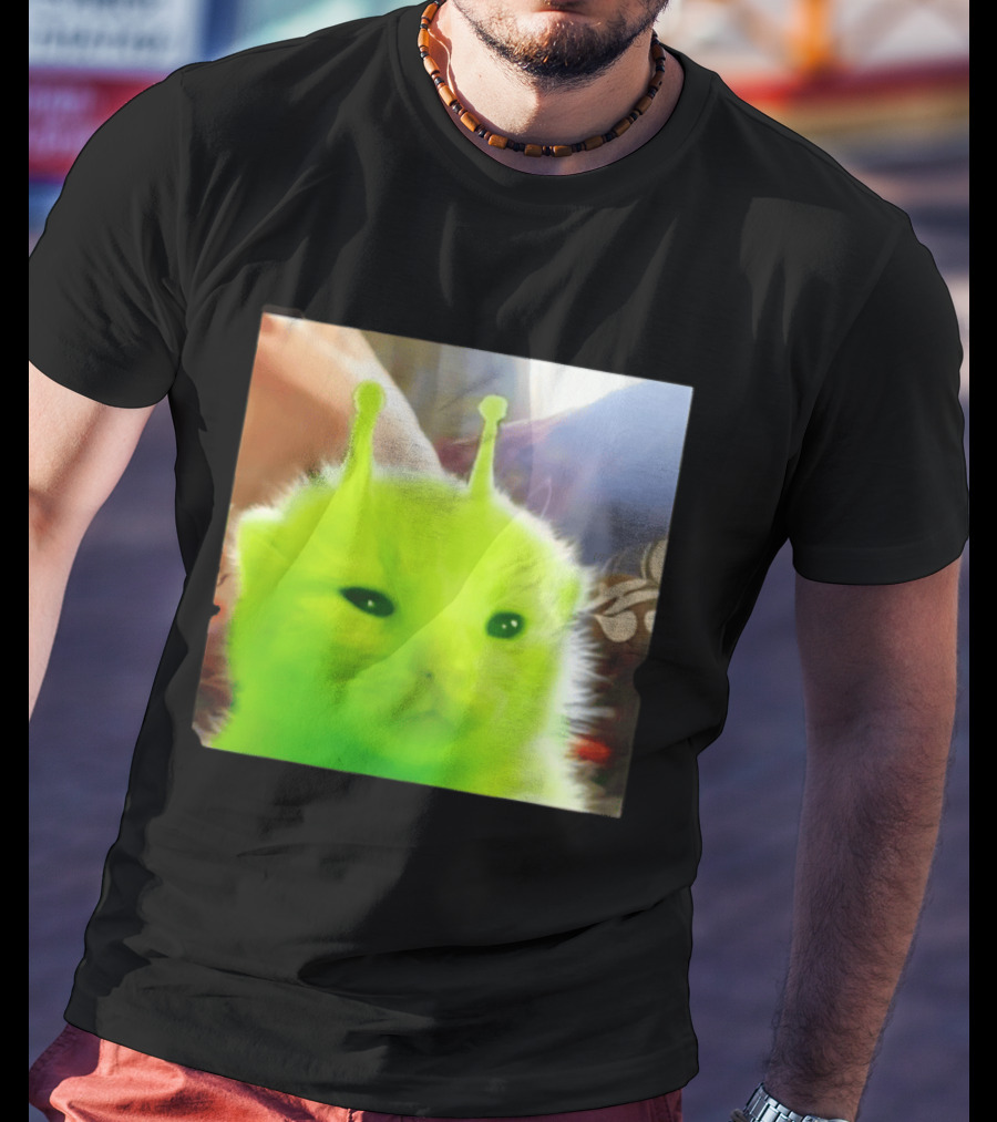 Gleep Alien Kitty Green Cat Antennae Fluffy Feline Fantasy T-Shirt