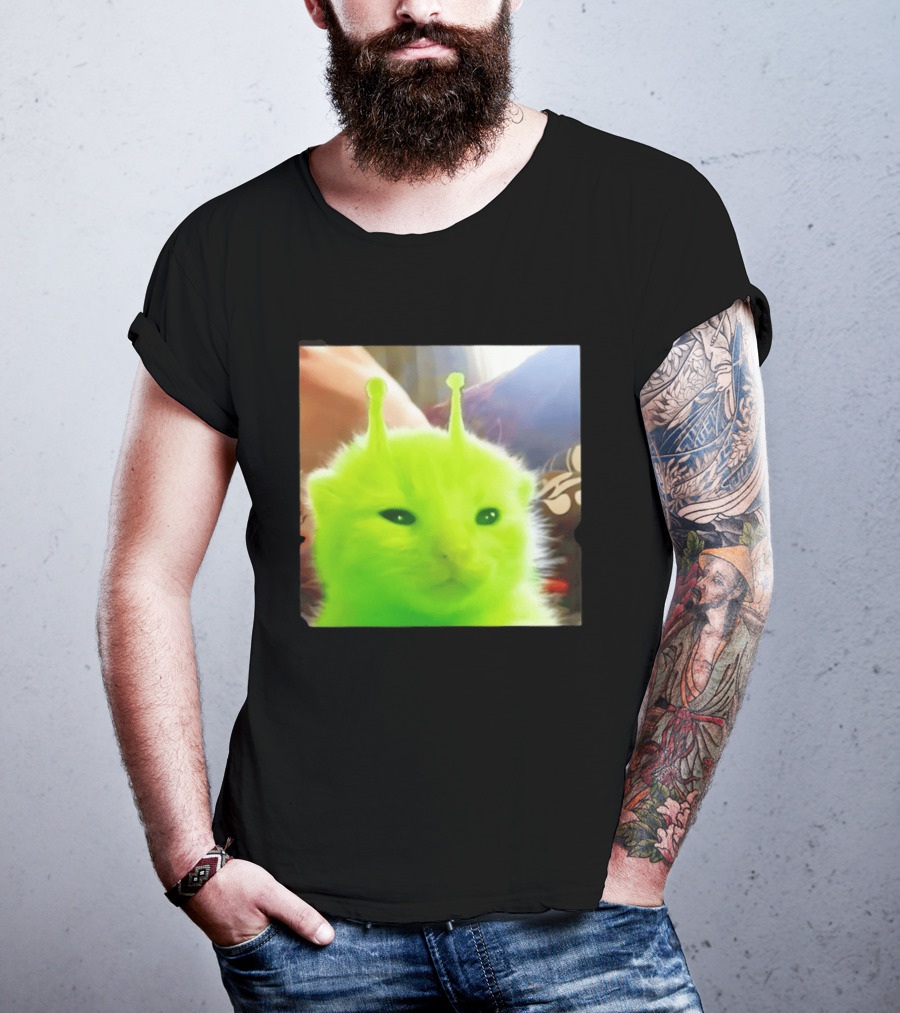 Gleep Alien Kitty Green Cat Antennae Fluffy Feline Fantasy T-Shirt