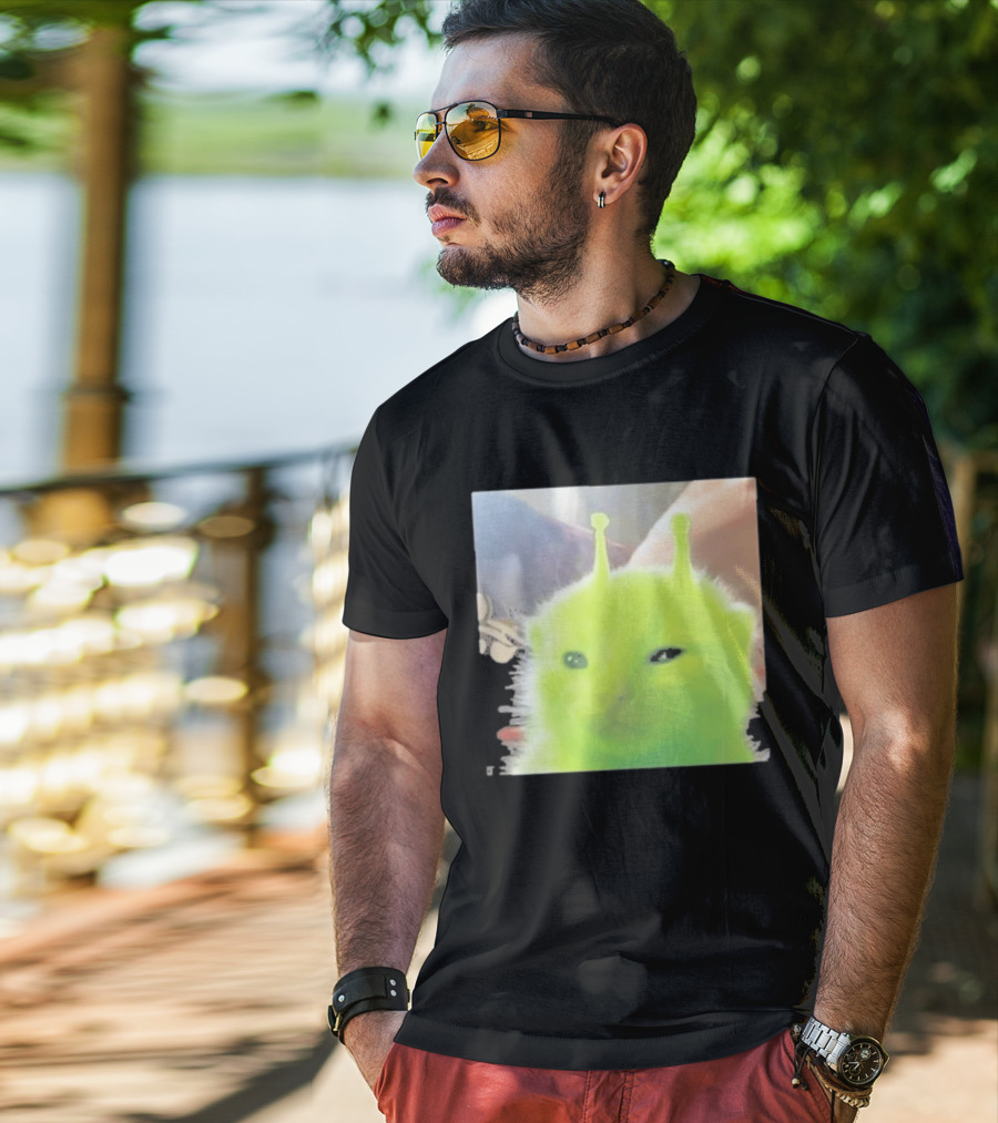 Glorp Alien Cat Winking Whimsical Green Feline With Antennae T-Shirt