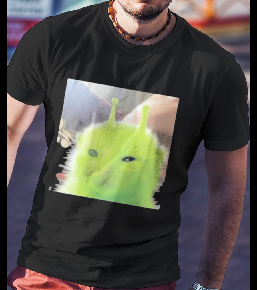 Glorp Alien Cat Winking Whimsical Green Feline With Antennae T-Shirt