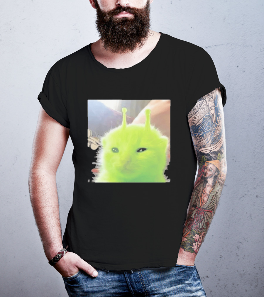 Glorp Alien Cat Winking Whimsical Green Feline With Antennae T-Shirt