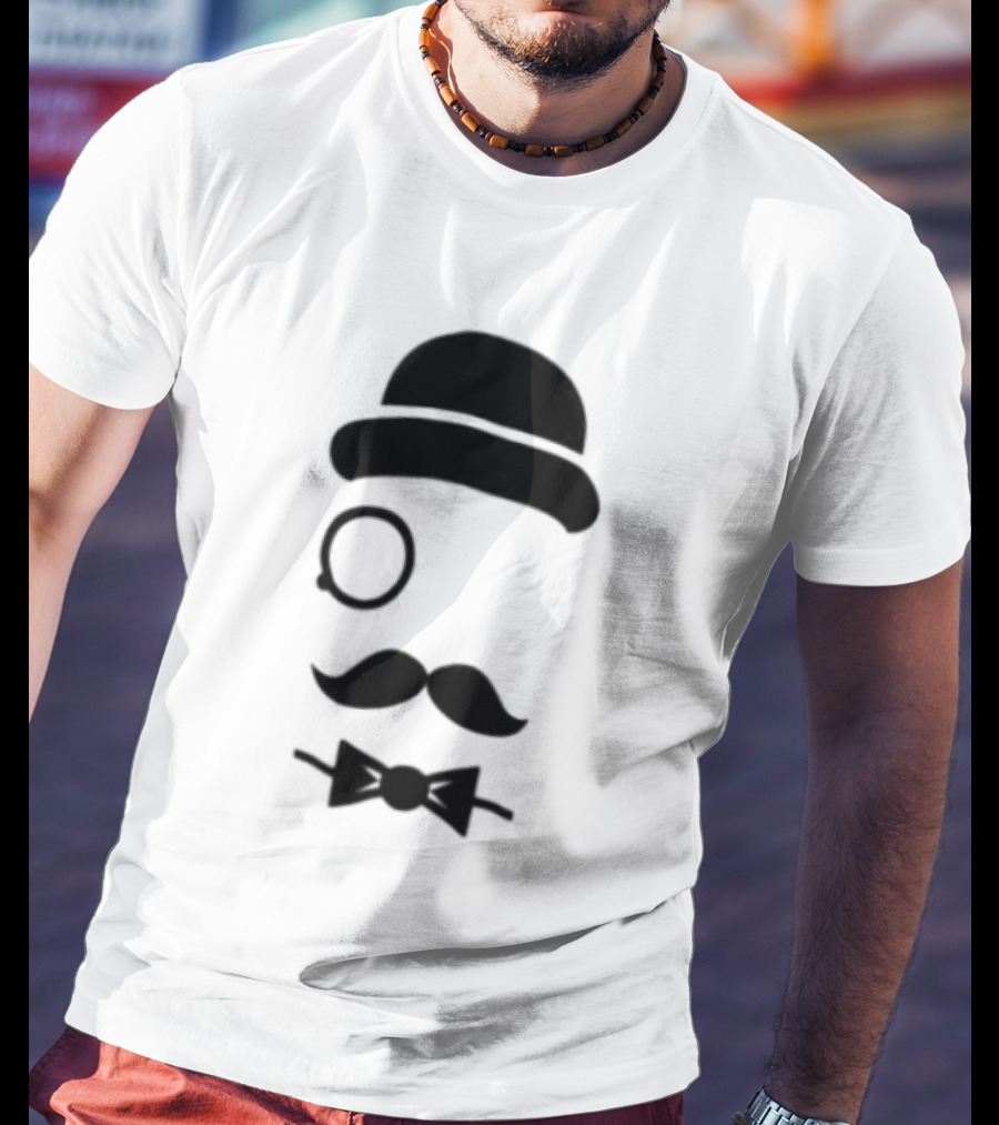 Bowler Hat Monocle Mustache Bow Tie T-Shirt