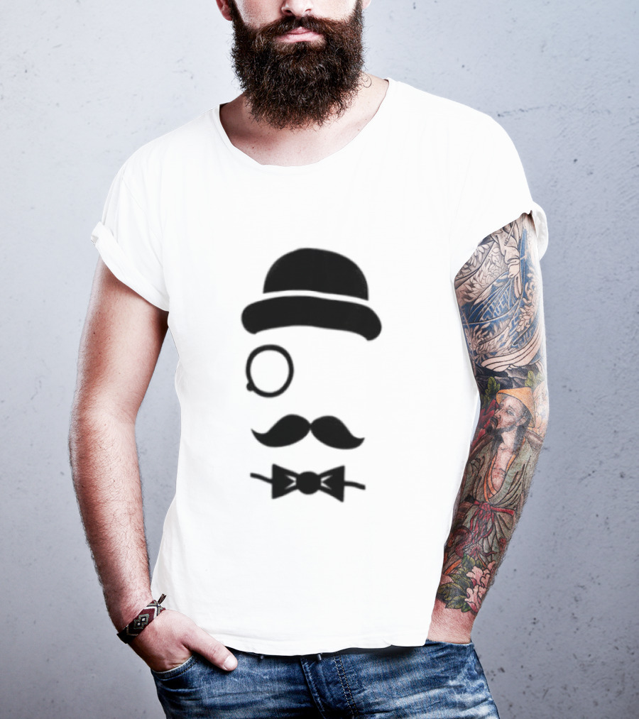Bowler Hat Monocle Mustache Bow Tie T-Shirt