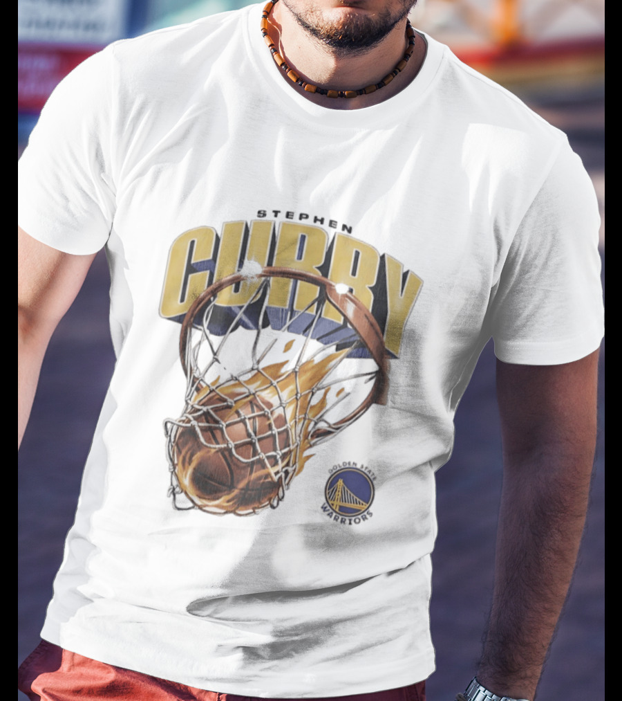 Stephen Curry Golden State Warriors Flaming Basketball Net T-Shirt