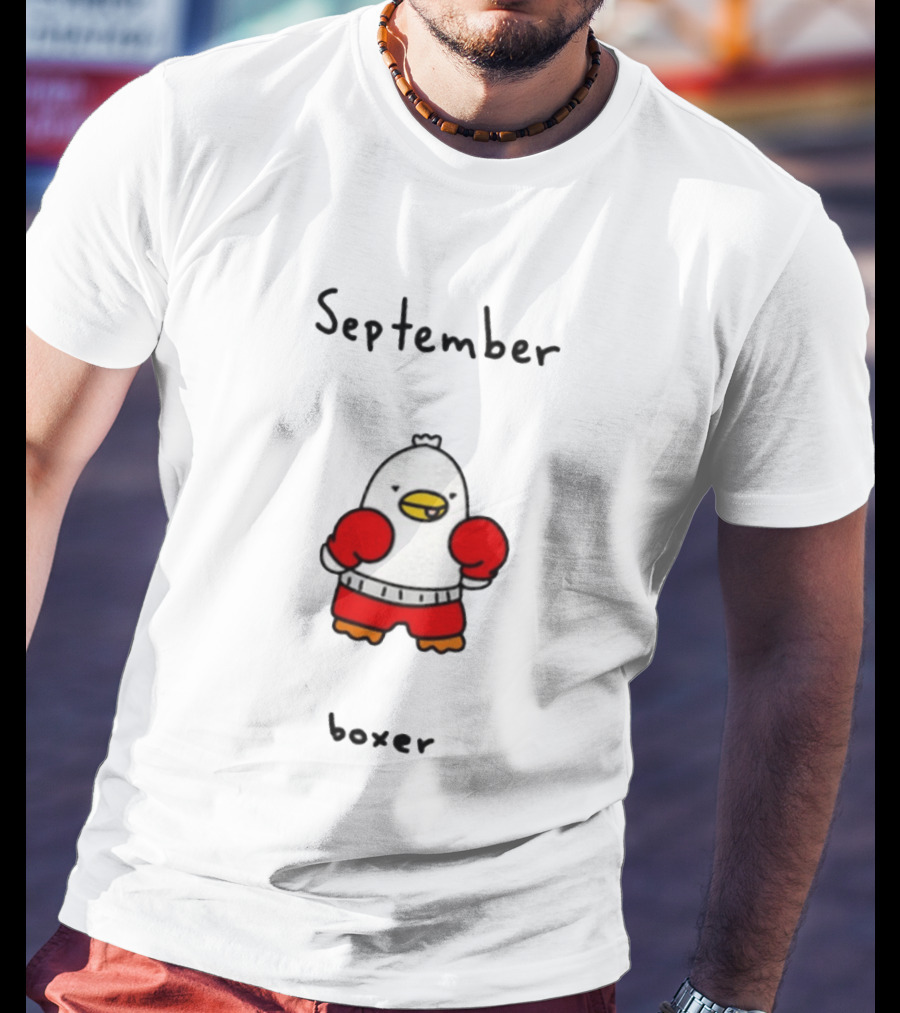 September Boxer Duck Boxing Red Gloves Whimsical Bird T-Shirt