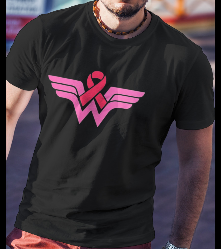 Pink Wing Shaped Ribbon Breast Cancer Awareness Hero T-Shirt
