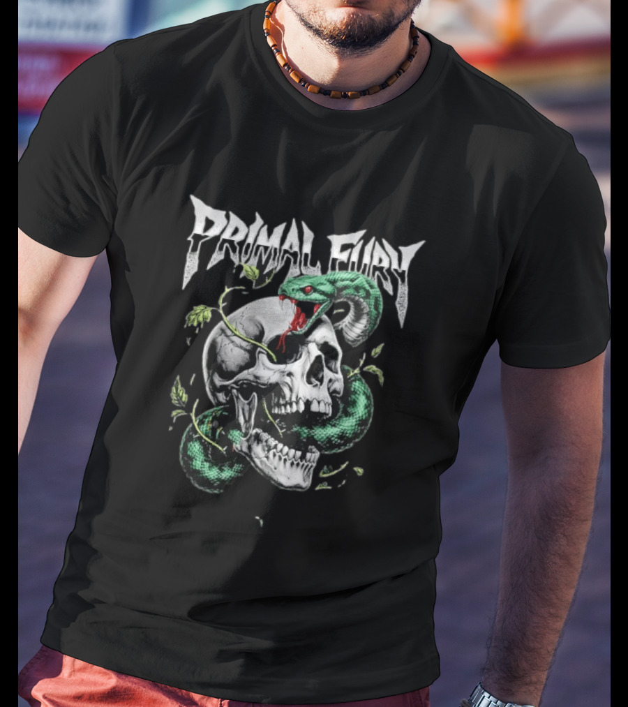Primal Fury Skull And Serpent Heavy Metal T-Shirt