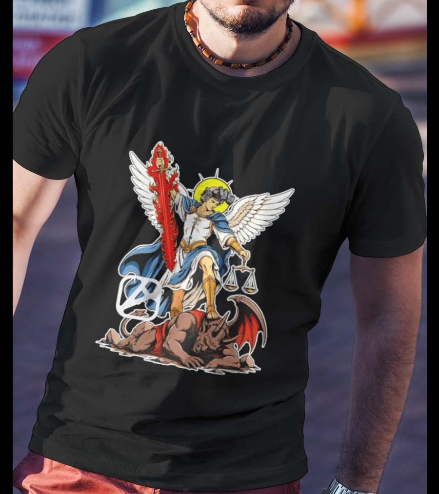 Saint Michael Archangel Warrior Flaming Sword Scales Victory Over Evil T-Shirt