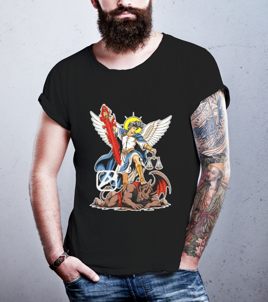 Saint Michael Archangel Warrior Flaming Sword Scales Victory Over Evil T-Shirt