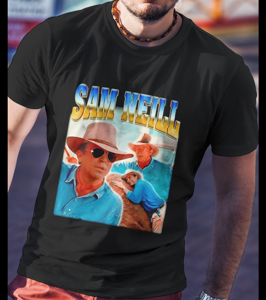 Sam Neill Vintage Style Cowboy Collage T-Shirt