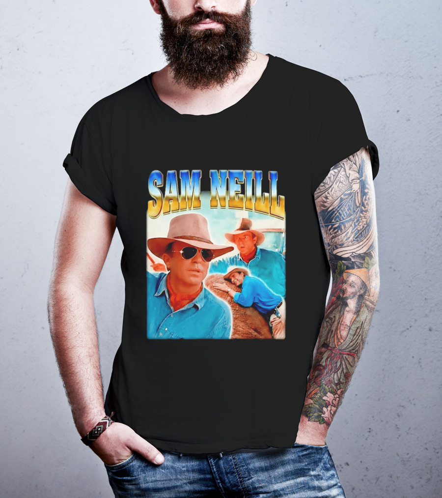 Sam Neill Vintage Style Cowboy Collage T-Shirt