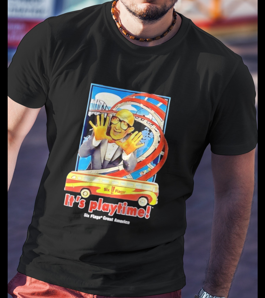 Six Flags Great America Mr. Six It's Playtime Roller And Bus Adventure T-Shirt