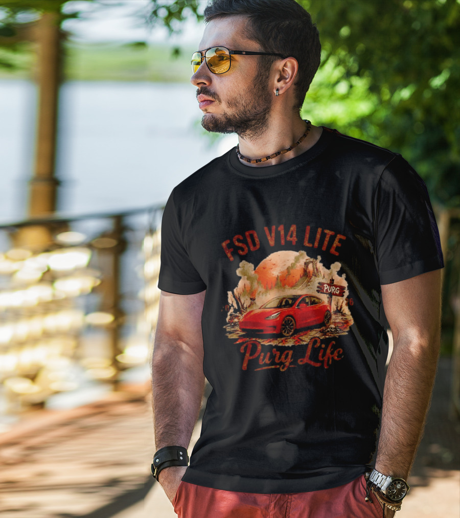 FSD V14 Lite Purg Life Tesla Car Adventure Distressed T-Shirt