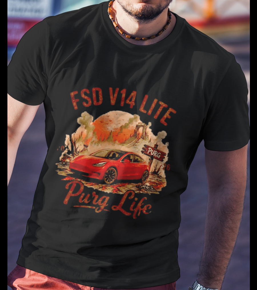 FSD V14 Lite Purg Life Tesla Car Adventure Distressed T-Shirt