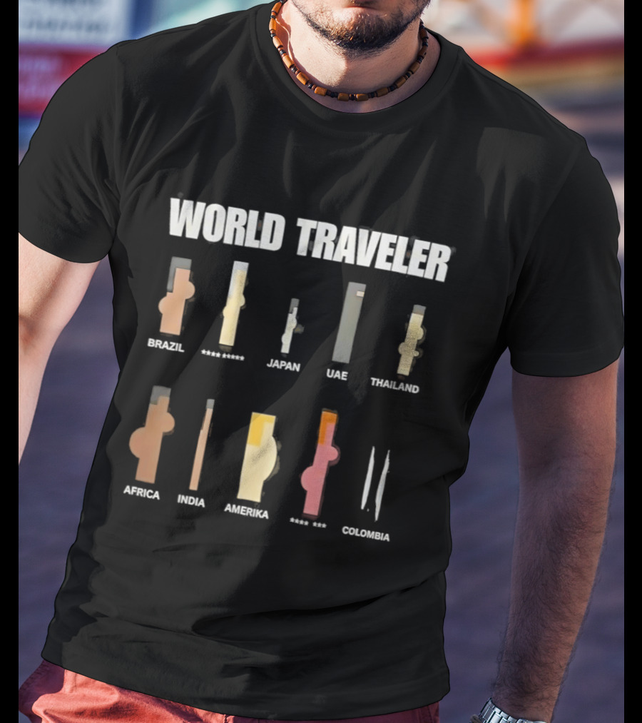 World Traveler Icons Brazil Japan UAE Thailand Africa India America Mexico Colombia T-Shirt