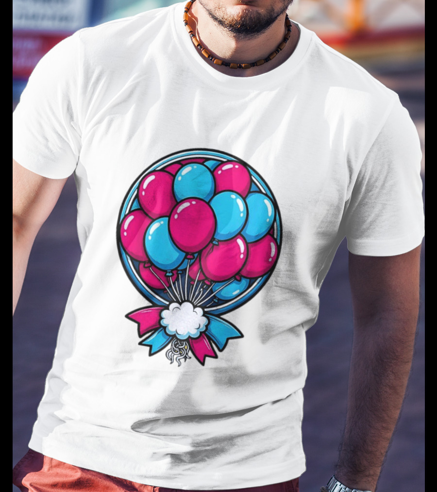 Balloon Bouquet Cartoon Vibrant Pink And Blue Celebration T-Shirt