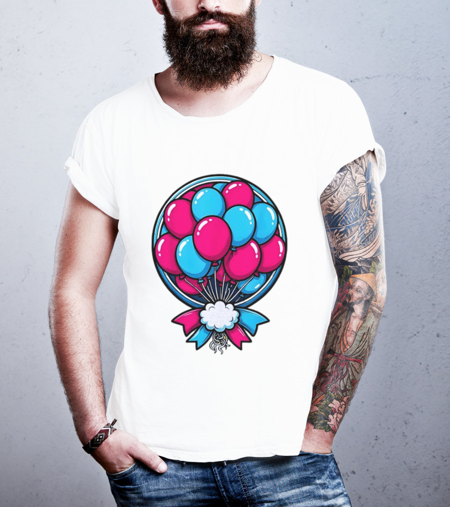 Balloon Bouquet Cartoon Vibrant Pink And Blue Celebration T-Shirt