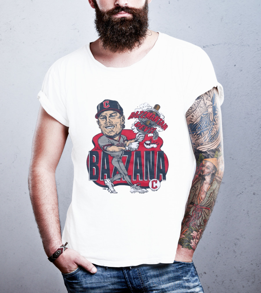 Bazzana Bazzmanian Devil Cleveland Guardians Caricature Baseball Player T-Shirt