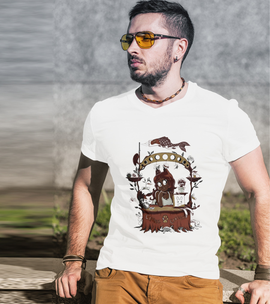 Critter Corner Fox Girl And Rabbits Anime Aesthetic T-Shirt
