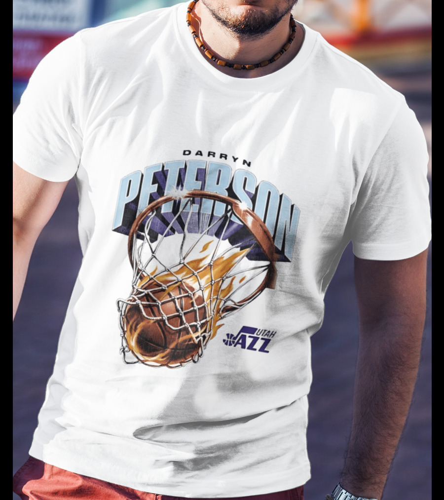 Darryn Peterson NBA Utah Jazz Basketball Hoop Flames T-Shirt