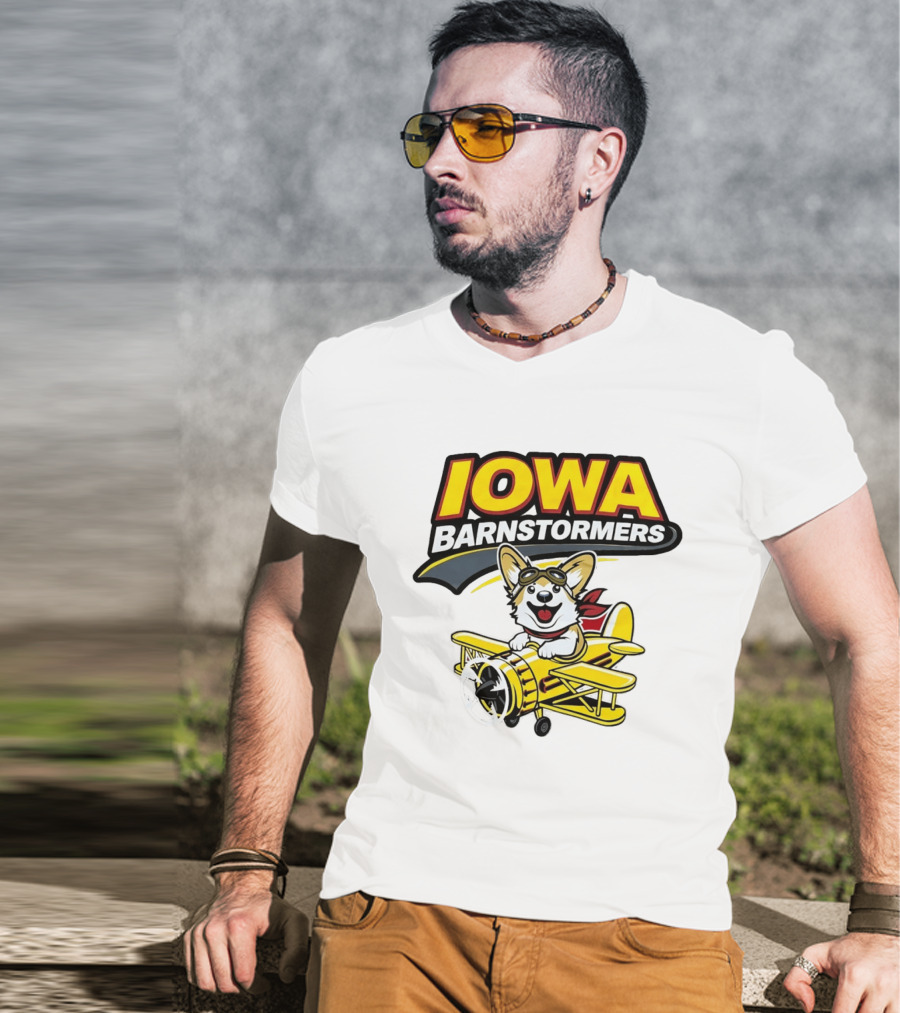 Iowa Barnstormers Corgi Pilot Airplane T-Shirt