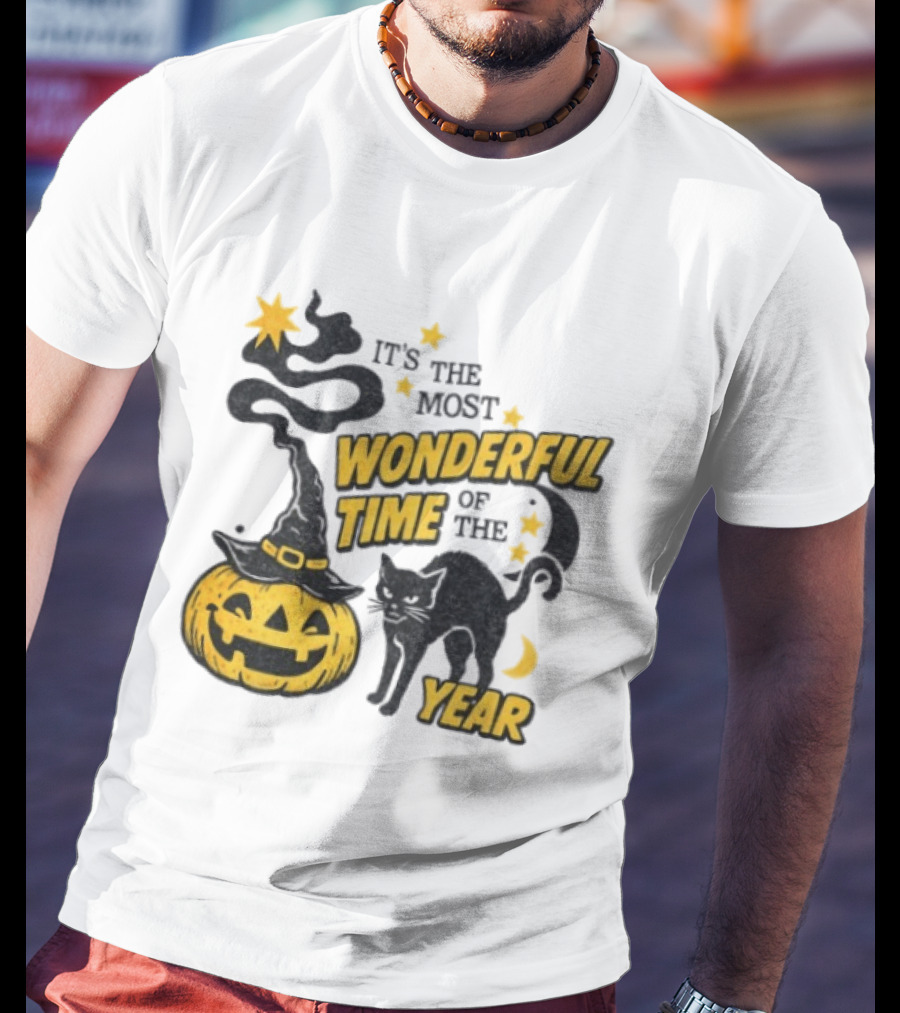It's The Most Wonderful Time Of The Year Halloween Pumpkin Black Cat T-Shirt