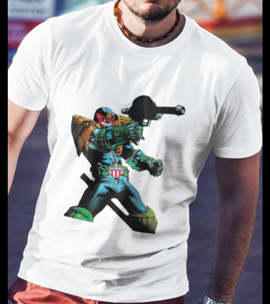 Judge Dredd Lawgiver Comic Book Character With Iconic Helmet T-Shirt