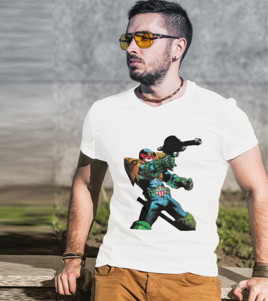 Judge Dredd Lawgiver Comic Book Character With Iconic Helmet T-Shirt