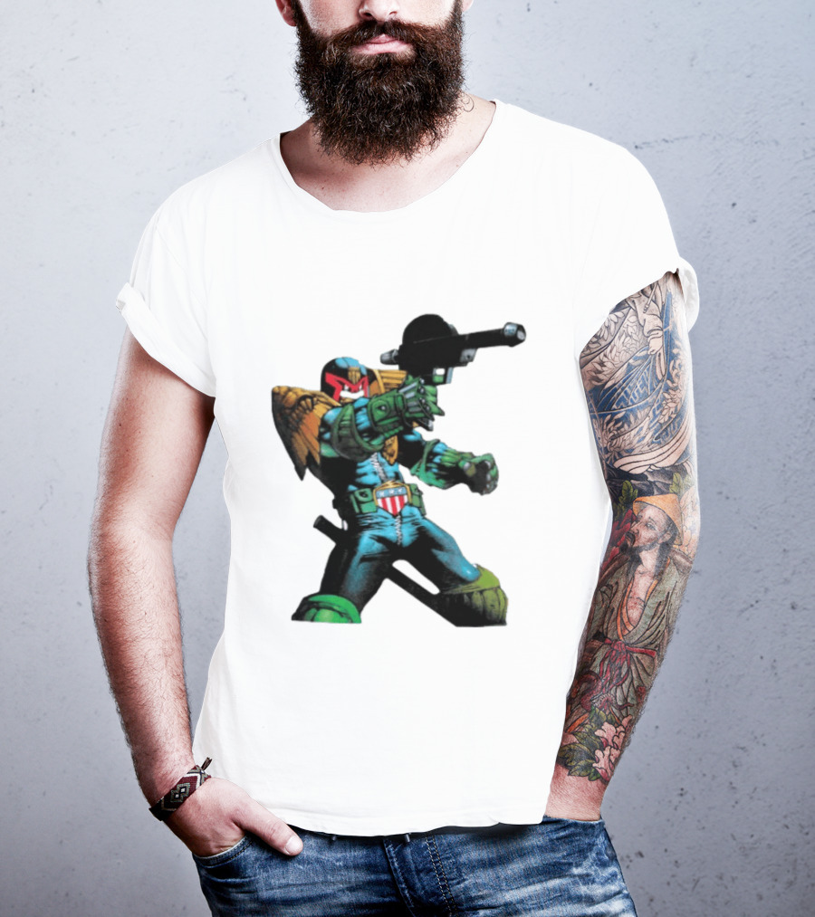 Judge Dredd Lawgiver Comic Book Character With Iconic Helmet T-Shirt