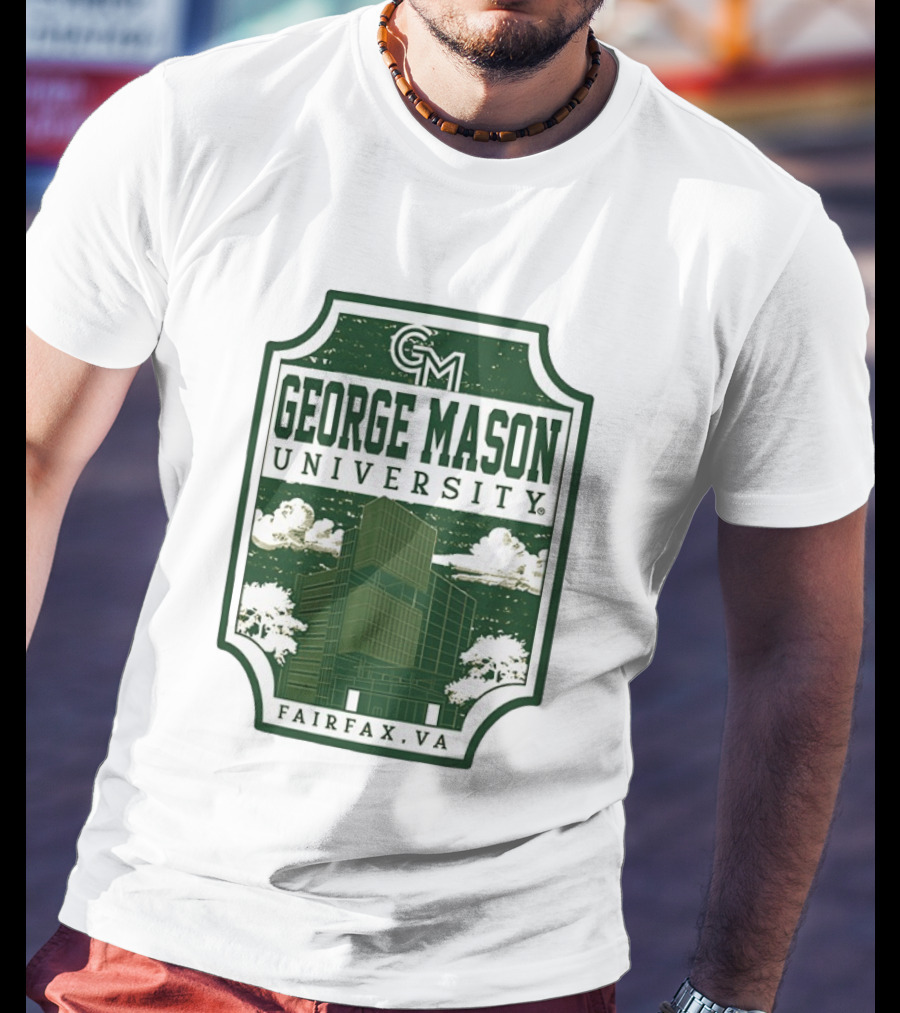 George Mason University GMU Fairfax VA Campus Scene Retro Vintage Green T-Shirt
