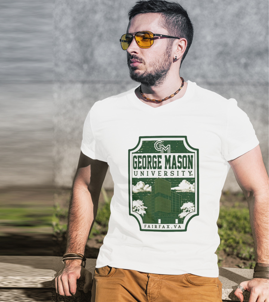George Mason University GMU Fairfax VA Campus Scene Retro Vintage Green T-Shirt