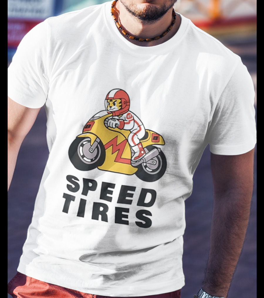 Speed Tires Tiger Motorcycle Racing Biker Rider On Yellow Bike T-Shirt