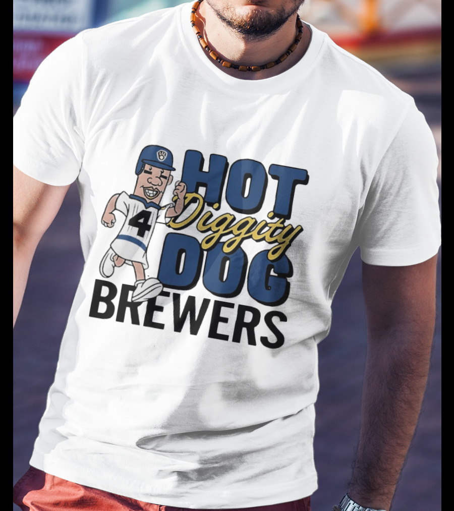 Milwaukee Brewers Hot Diggity Dog Baseball Player Number 4 T-Shirt