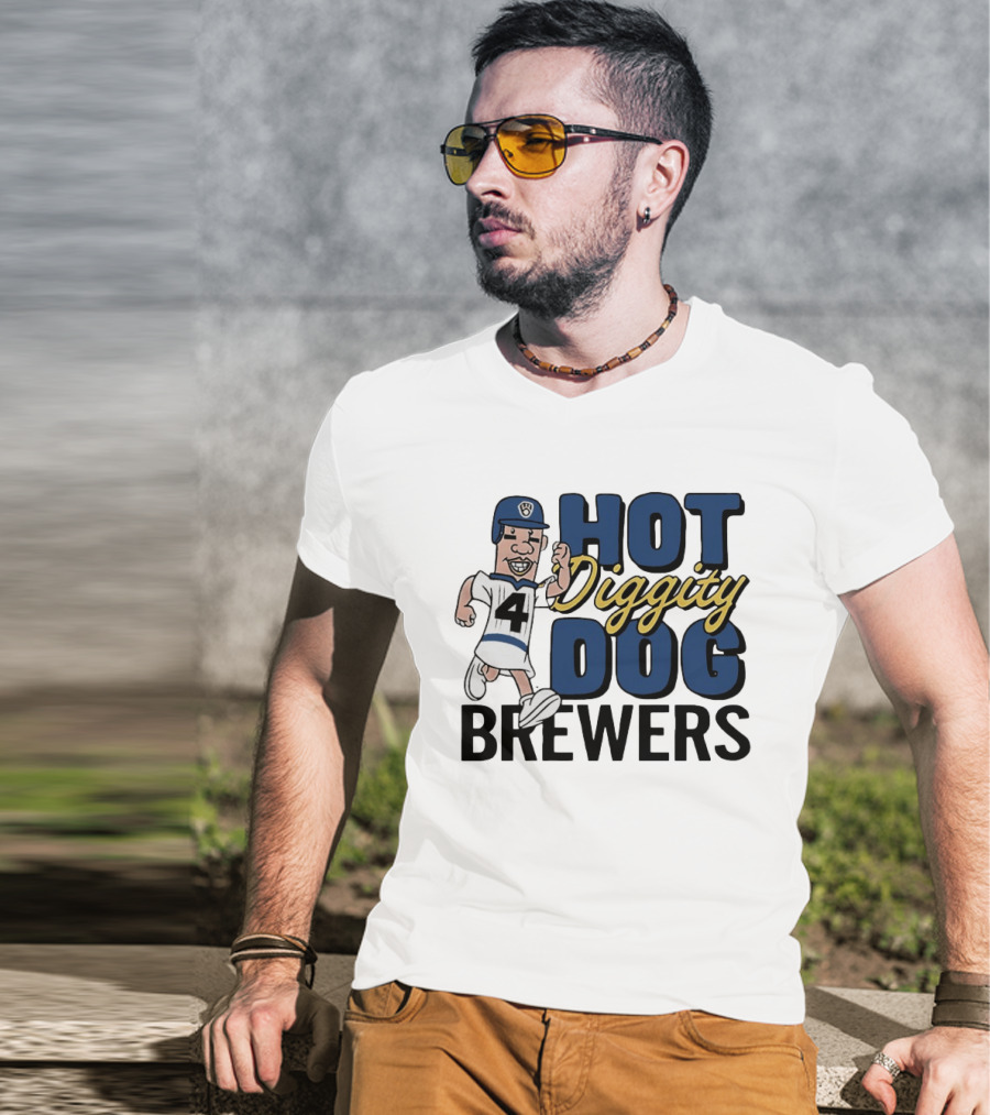 Milwaukee Brewers Hot Diggity Dog Baseball Player Number 4 T-Shirt