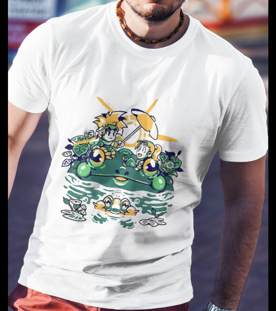 Hot Summer Swamp Frog Nature Characters Relaxing In Sun With Tropical Plants T-Shirt