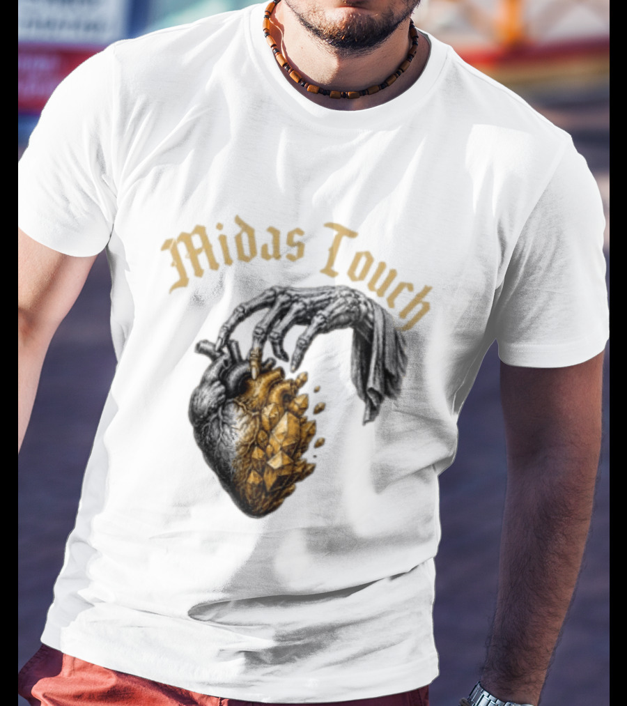 Midas Touch Skeleton Hand Crystal Heart T-Shirt