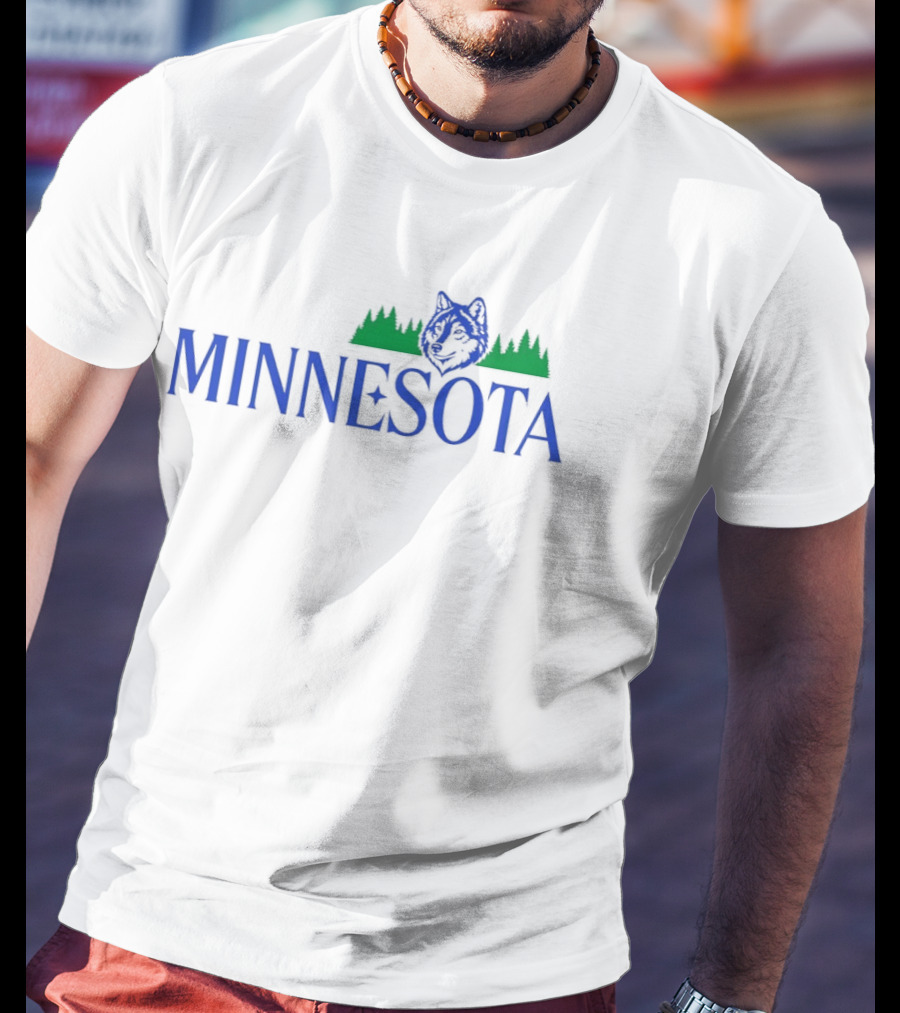 Minnesota Wolf Forest Nature Wildlife Scenery With Blue Green Trees And Animal T-Shirt