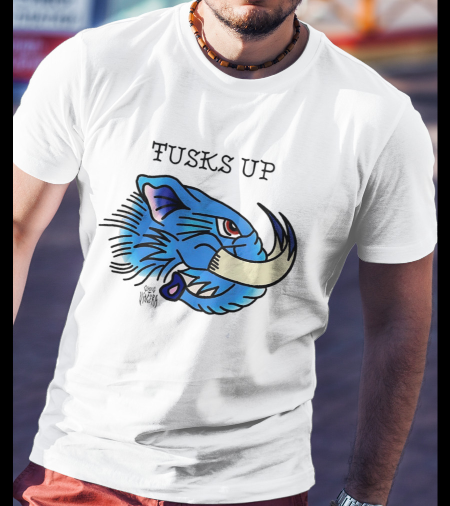 Tusks Up Blue Boar Head By Ghou Viscera T-Shirt