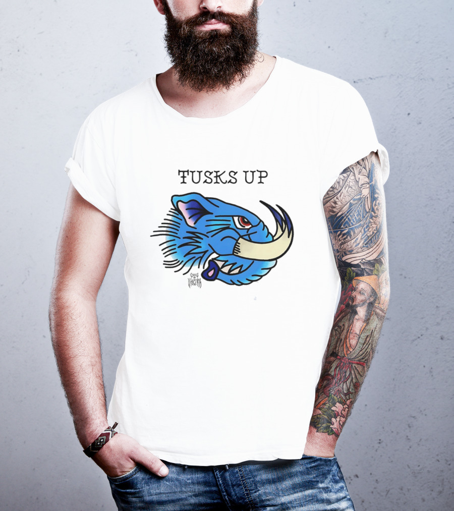 Tusks Up Blue Boar Head By Ghou Viscera T-Shirt