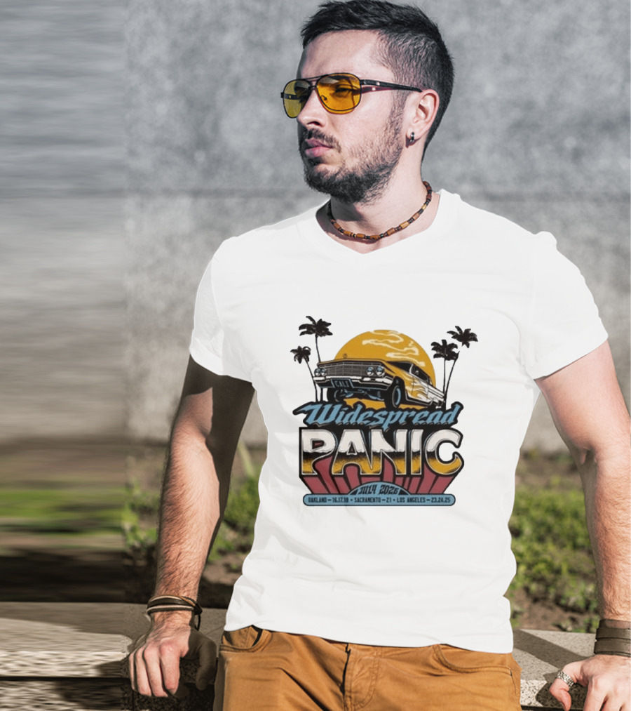 Widespread Panic Summer Tour 2026 Oakland Sacramento Los Angeles Classic Car Palm Trees T-Shirt