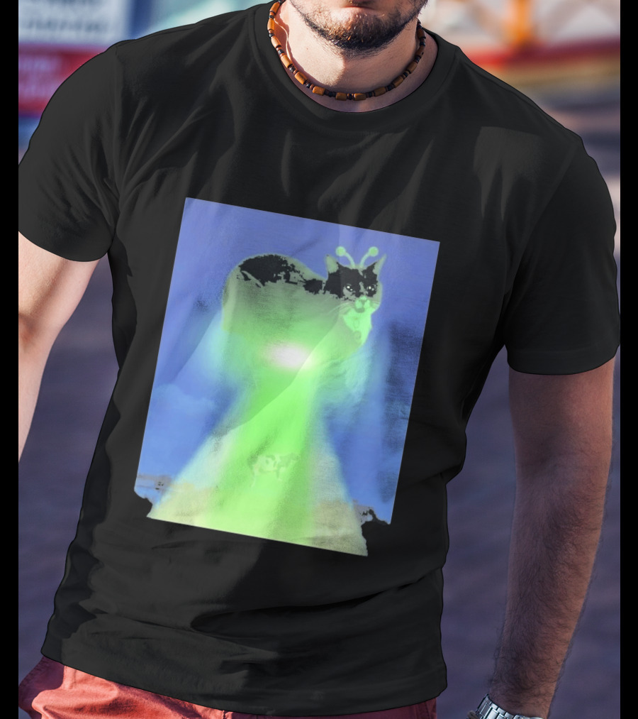 Alien Kitty UFO Beaming Cat Abduction With Tractor Beam And Cow T-Shirt