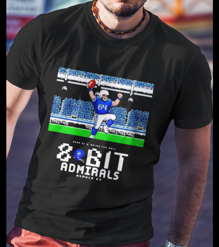 Bayside Academy Football 8 Bit Admirals Player Number 64 Retro Pixel T-Shirt
