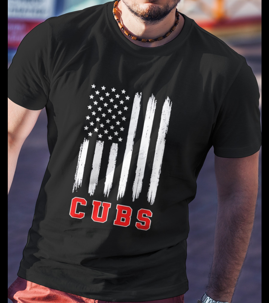 Cubs Distressed American Flag Stars And Stripes T-Shirt