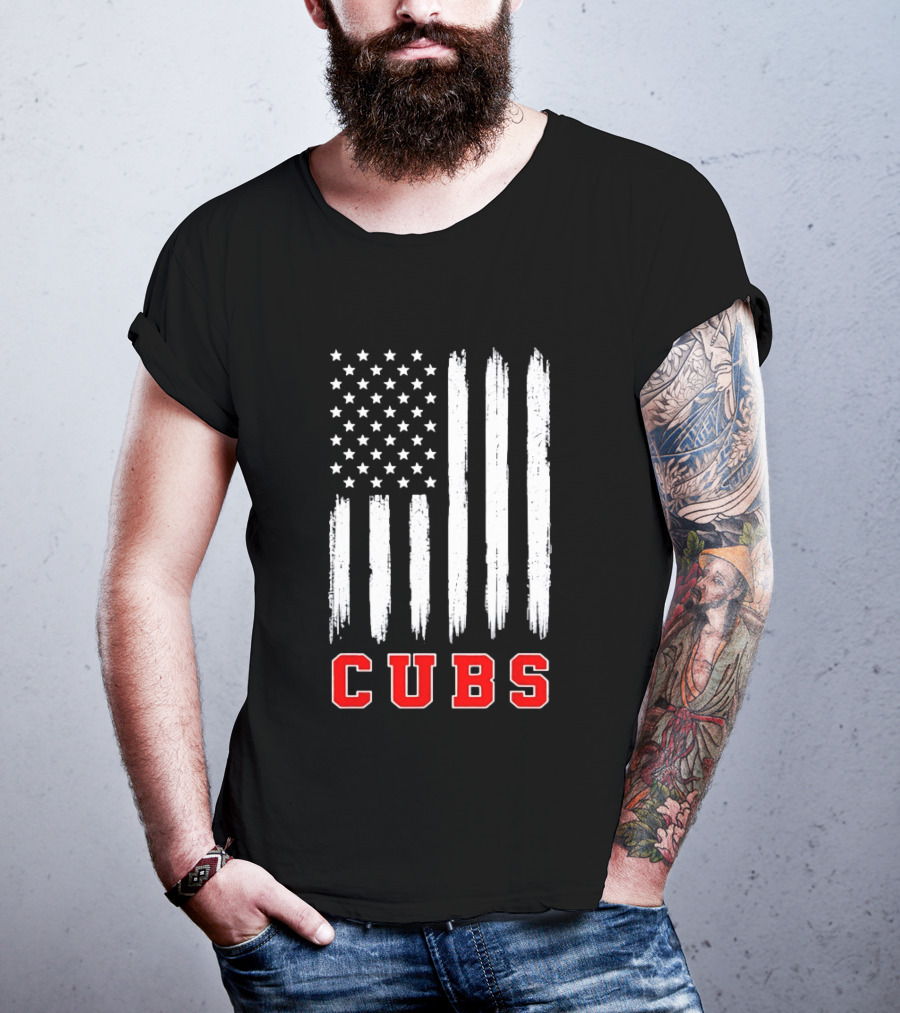 Cubs Distressed American Flag Stars And Stripes T-Shirt