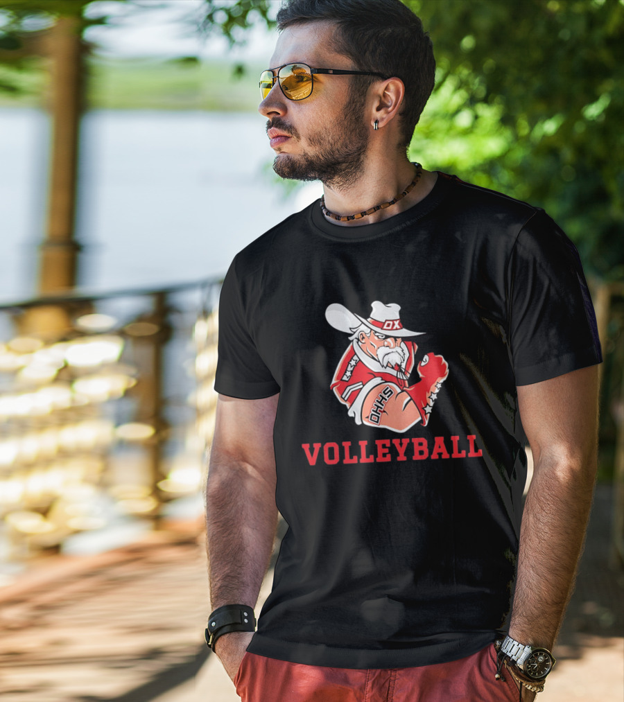 DHHS Volleyball Ox Mascot With Cowboy Hat And Gloves T-Shirt