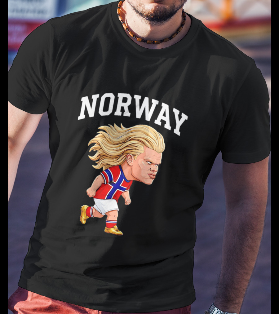Erling Haaland Norway Football Player Caricature Nordic Soccer Star T-Shirt