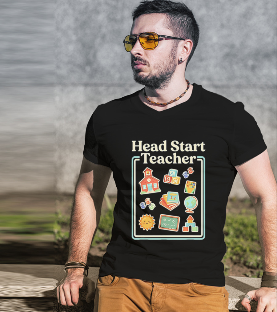Head Start Teacher ABC Classroom Learning Sun Globe School Building Blocks T-Shirt