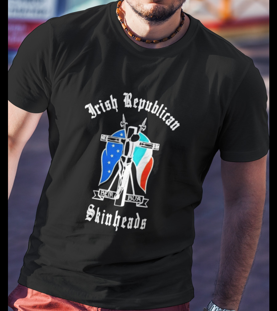 Irish Republican Skinheads Beir Bua Flag Cross T-Shirt