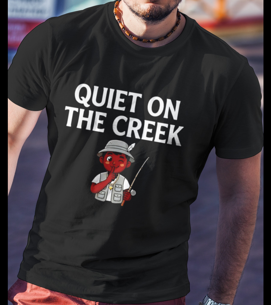 Quiet On The Creek Cartoon Fisherman With Fishing Rod T-Shirt