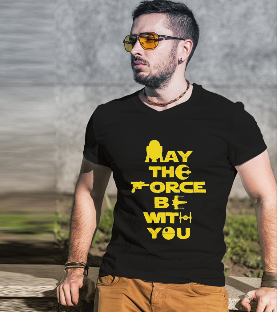 Star Wars May The Force Be With You Droid And Spaceship T-Shirt